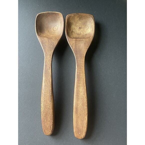 Vintage Hand Made Monkey Pod Wood Salad Serving Spoons 12” Made In Philippines - Picture 1 of 6